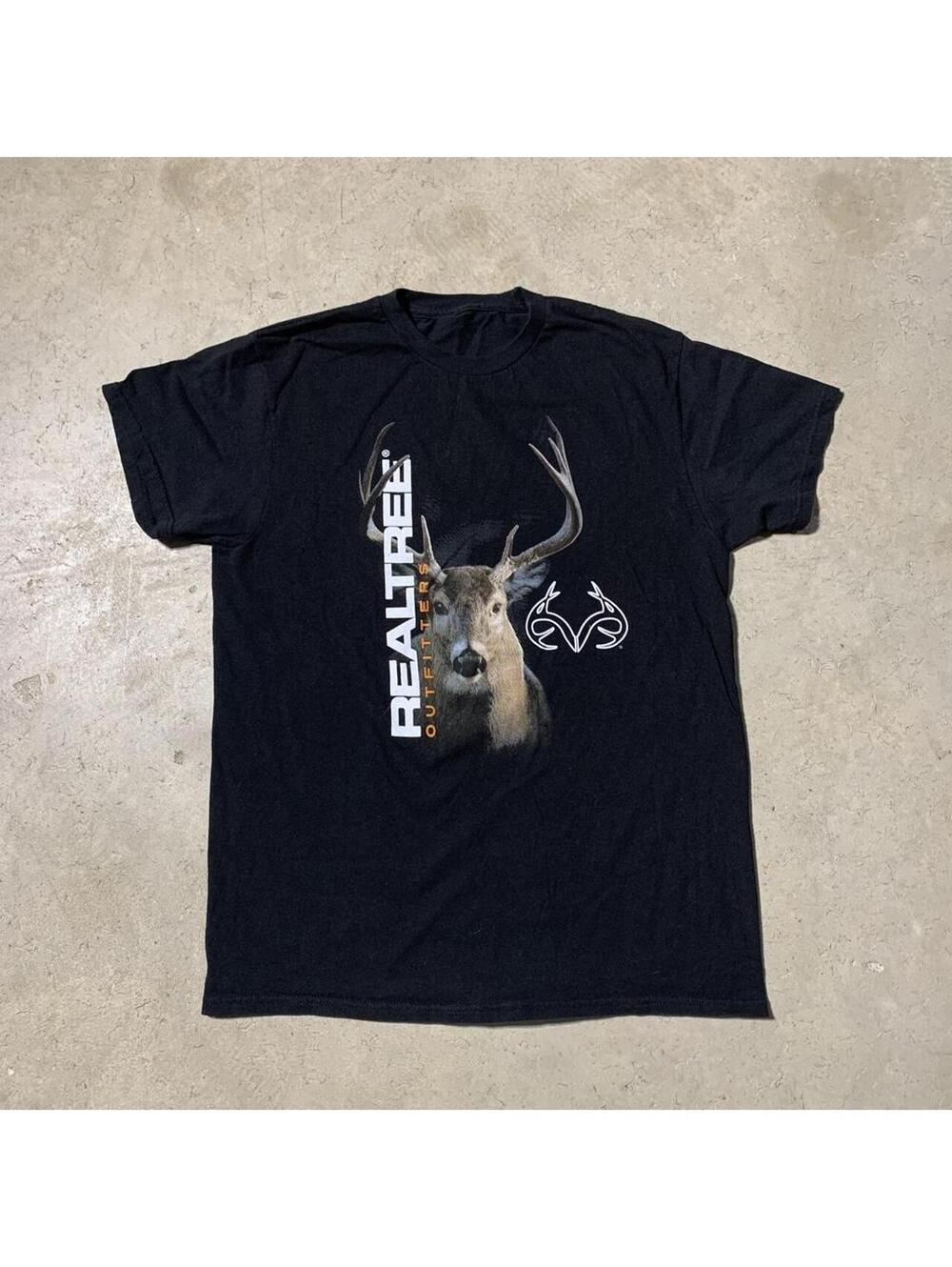 Vintage Y2K Realtree Outfitters Deer Hunting T Shirt Black Mens S Graphic
